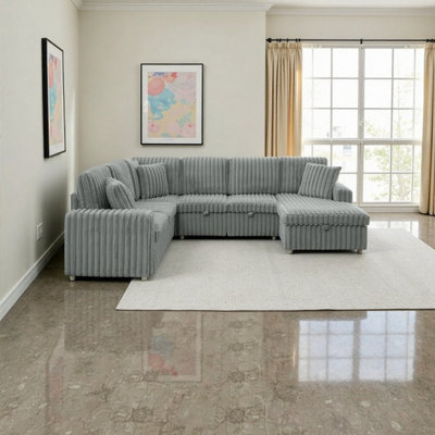 Boneless U-Shaped 6-Seater Convertible Sofa Bed Combination Sofa, Pull - out Bed with Storage — Modern Minimalist Design