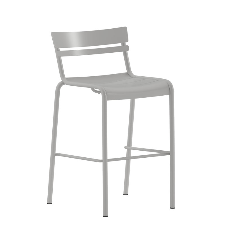 Mawadah Modern Commercial Grade 2 Slat Indoor/Outdoor Steel Bar Stool, Silver