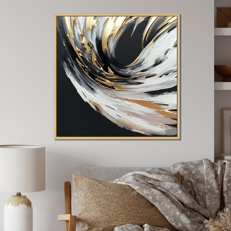 Golden River Wildness abstrait doré et noir I - impression, Cadre naturel flottant, H 36 po x l 36 po x P 1,5 po