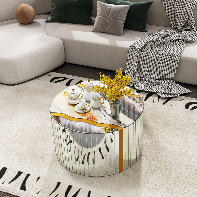 Table basse compacte en marbre, Silver/Gold