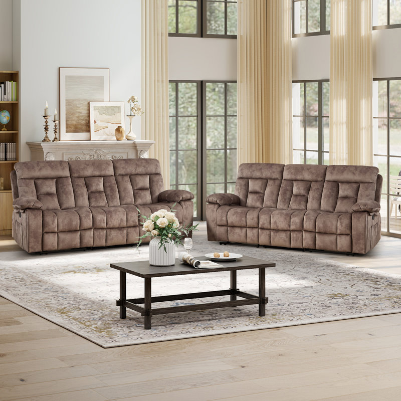 91.34" Wide Modern Oversize Manual Reclining Sofa With Side Pocket - Home Theater Style Sofa With Pillow Arms (Set Of 2)