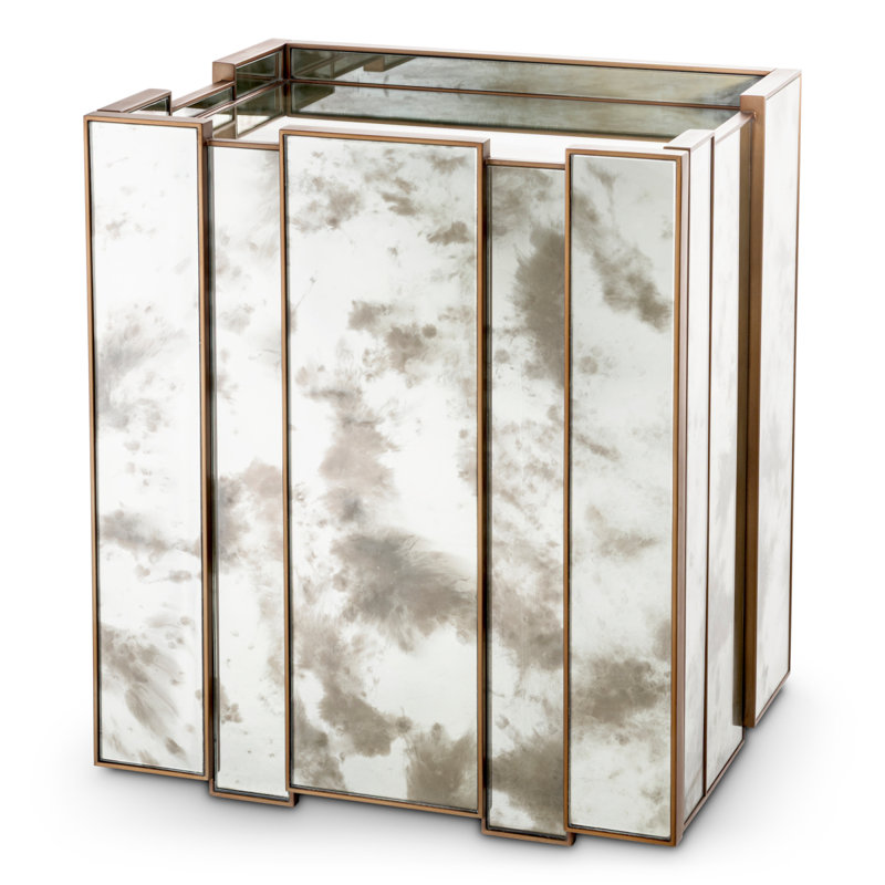 Nightstand Nottingham Right Antique Mirror Glass Brushed Brass Finish, Beige