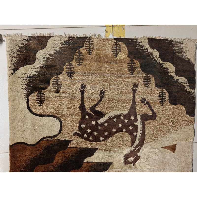Wool Hand Knotted Pile Floral Ivory Beige Cream White Rectangle 1920s Antique Rug