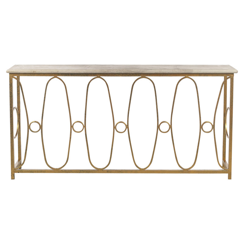 Bosporus 72" Console Table, Gold Leaf, Lite Travertine