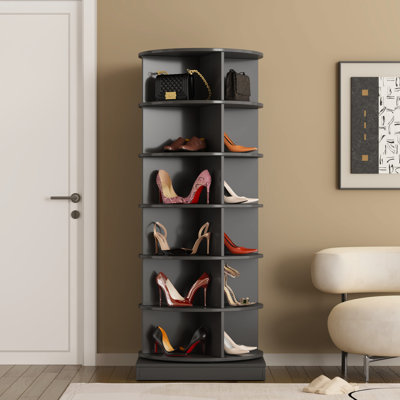 6-Layer 360 Rotating Grey Shoe Stand Cabinet, Saves Space, Fits 24 Pairs, Elegant Design Storage Unit, 6-Layer, Up To Modern And Functional