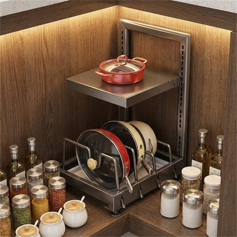 Support de batterie de cuisine pliable, modèle haut à deux niveaux, Gris
