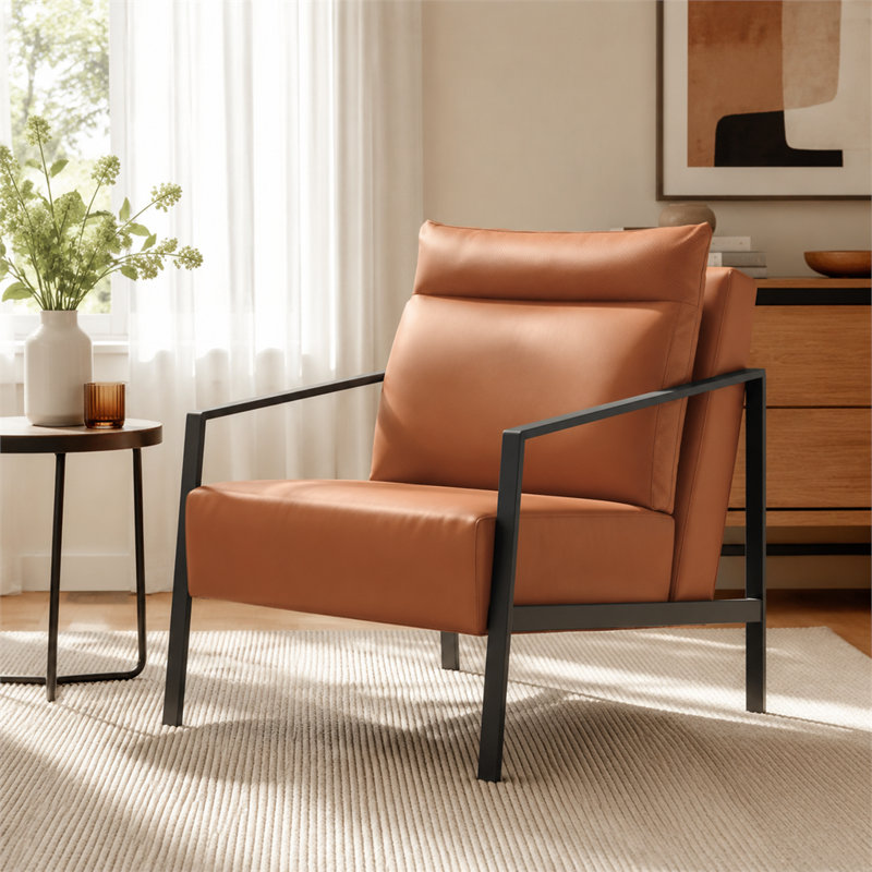 Fauteuil d'appoint en similicuir, assise rembourrée, structure en métal industriel