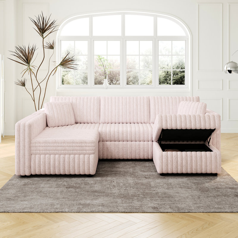 Pink Modular With Hydraulic Lift & Washable Cushions, For Bedroom And Living Area U-Shaped . Practical Solution. Modern Room Items. Materials. Detachable Ceiling Fan Blades Covers
