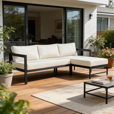 Outdoor L-Shaped Patio Sofa Set With Iron Frame, Weather-Resistant Sectional Couch With Ultra-Thick Cushions