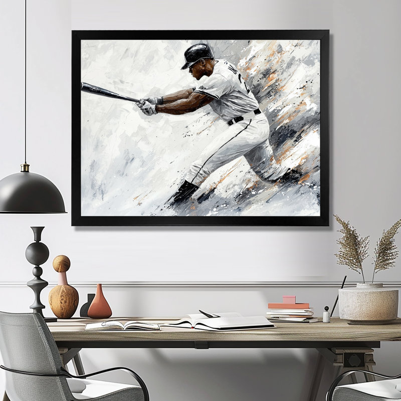 Baseball Player Action II - Sport Baseball, impression d'art mural, H 34 po x l 44 po, Noir