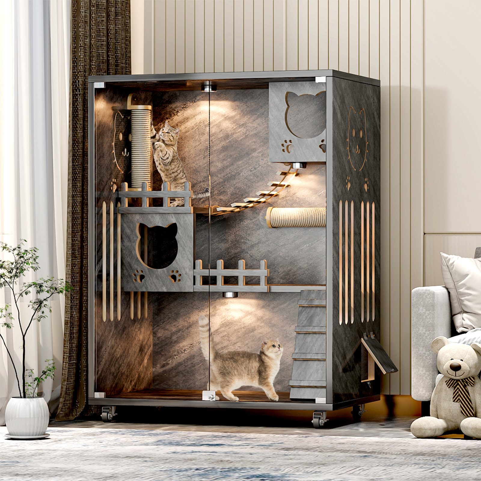 Tucker Murphy Pet™ Desara Wooden Cat Villa, Large Cat Enclosure