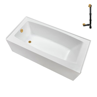 Baignoire en alcôve en acrylique blanc brillant avec drain extérieur 66 po x 32 po Streamline