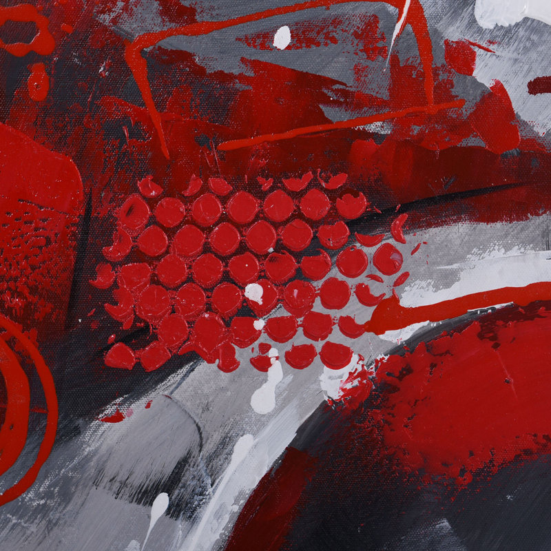 Vibrant Red and Gray Abstract Contemporary Multi-Panel Painting