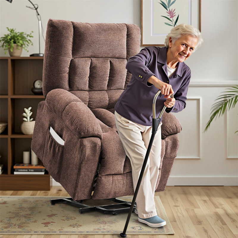 Oversized Power Lift Recliner Chair, Large Electric Recliner With Massage,, Side Pockets, Brown
