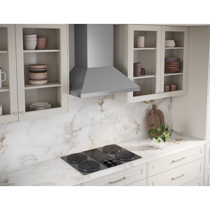 Ombra 36 in. 600 CFM Wall Mount Range Hood in Black Stainless Steel, Stainless Steel, 30" W