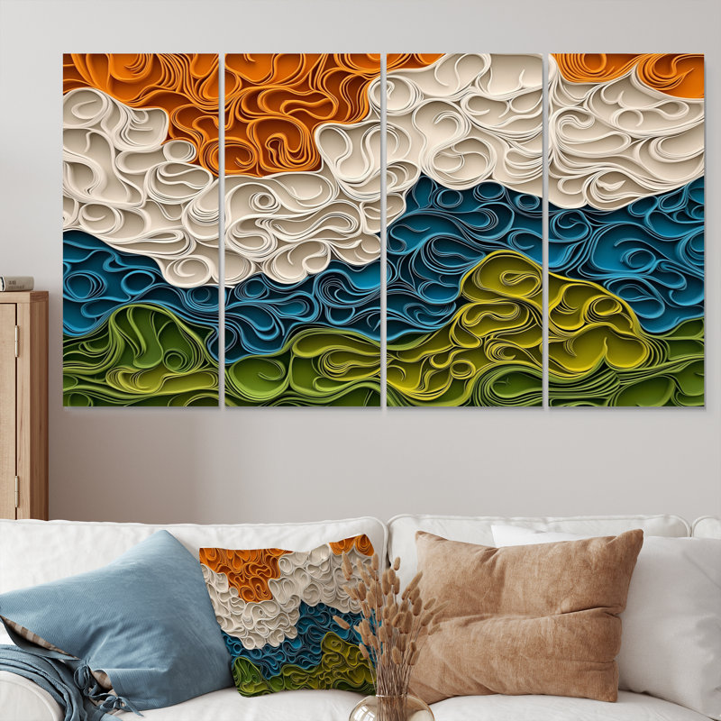 Biomorphisme de la terre, rythme I, chaos IV - art mural terre - ensemble d'art mural moderne, H 28 po x l 48 po, 4