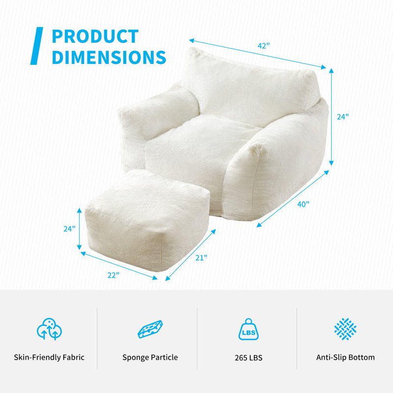 Trule Bean Bag Chair, Big Beanbag Chair With Ottoman, Oversized Adult Bean Bag Chair With Filler, Lazy Sofa Comfy Bean Bag Couch With Armrests For Dorm, Apartment, Living Room