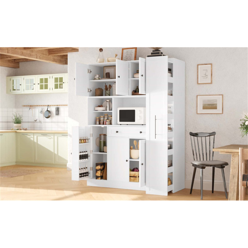 Buffet traditionnel autoportant avec huche, grande armoire de rangement pour garde-manger avec armoire latérale coulissante et tablettes réglables