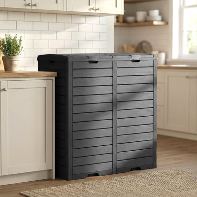 33.87"H 62 Gallon Waterproof  Resin Dual Lid Design Trash Can(Black)
