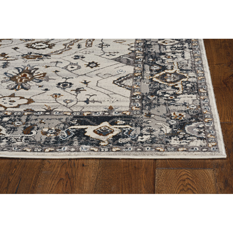 Tapis floral ivoire / gris Cromp, Rectangle 3 pi 3 po x 4 pi 7 po