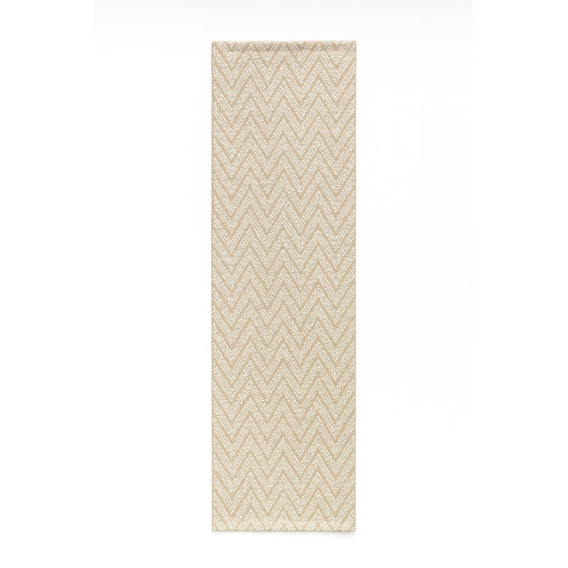 Rustic Beige Chevron Boucle Indoor Outdoor Table Runner 14x72