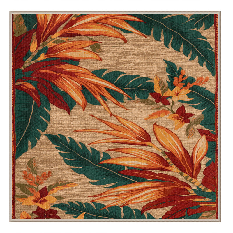  Washable Heliconia Hawaiian Area Rug, Carré 8 pi