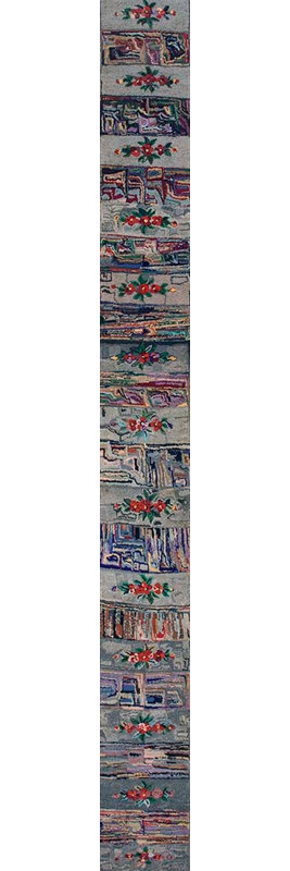 Gray Antique American Floral Folk Art Design Hooked Long Hallway Runner Rug
