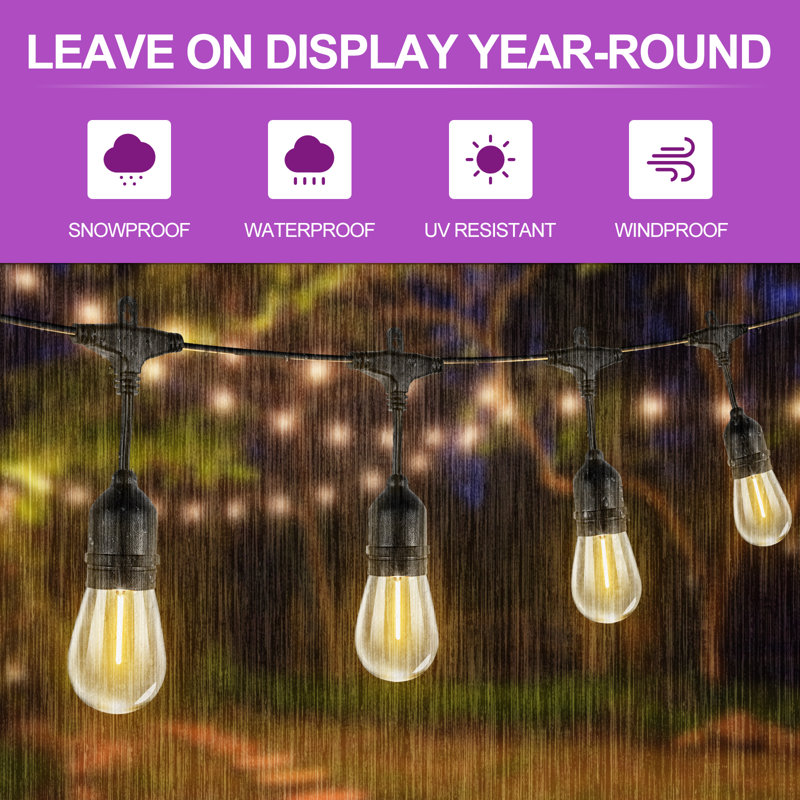 35FT Indoor/Outdoor Hanging Solar Powered & Plug-in String Lights with Remote Control Includes 11 LED Bulbs