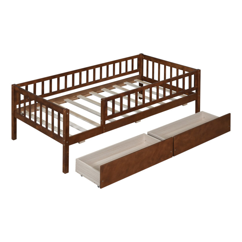 Lit de jour simple en bois avec deux tiroirs, combinant confort et rangement pour les petits espaces de vie, Lit simple