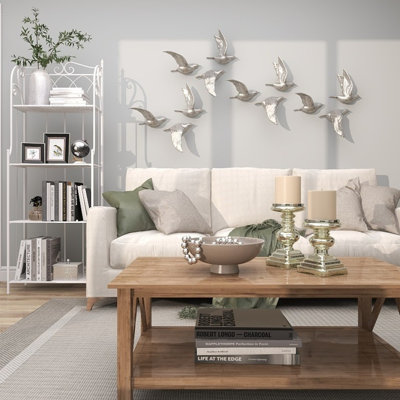 Polystone Metallic 3D Floating Bird Home Wall Decor Set of 3