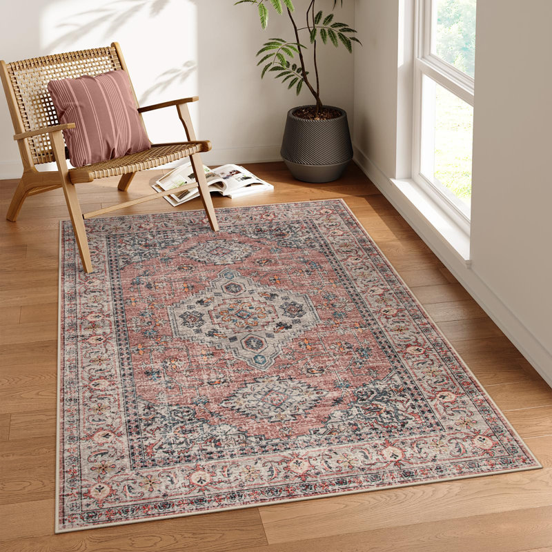Persian Seal Plush Area Rug – Timeless Textured Accent with Non-Slip Base, Rectangle 4' x 6'