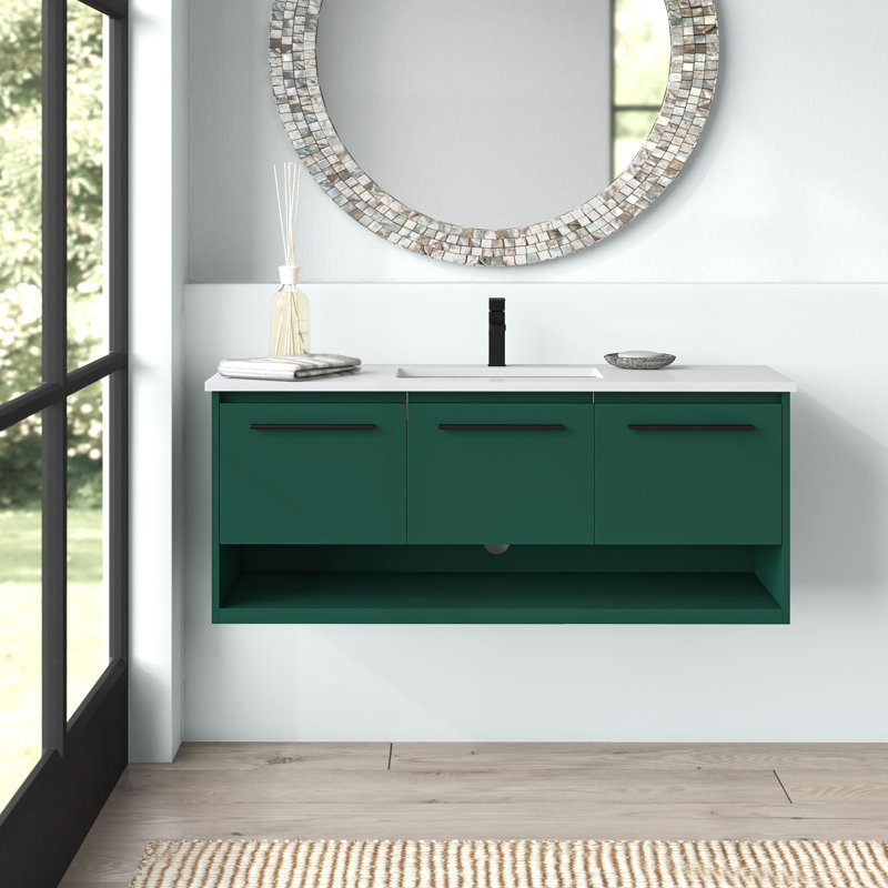 Roman 48'' Single Bathroom Vanity with Engineered Marble Top, Green