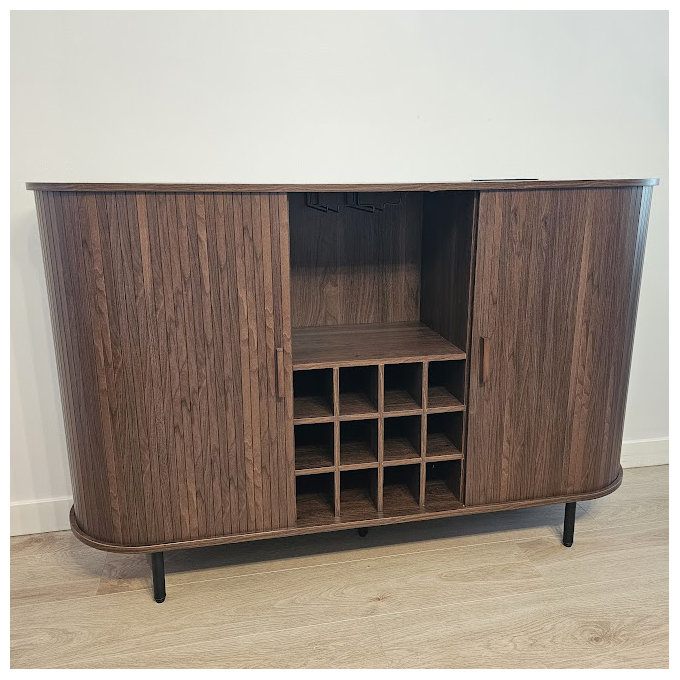 54.6'' Modern Bar Cabinet With Adjustable Shelves & RGB Lights, Wine Cabinet Sideboard Buffet With Wine Glass Holder & Wine Rack - Walnut