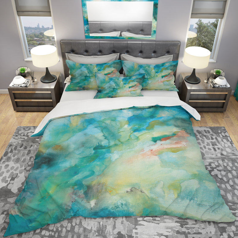 King Size Multicolor Microfiber Geometric Duvet Cover Set