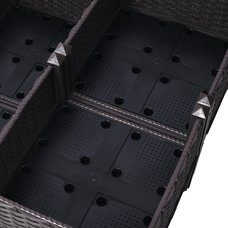 Pot de café surélevé brun avec arrosage automatique - 4 pièces en polypropylène. Drainage optimal. Montage facile. Jardinière sur pieds. Idéal pour les fleurs, les herbes aromatiques et les légumes. Caractéristiques : trou de drainage.