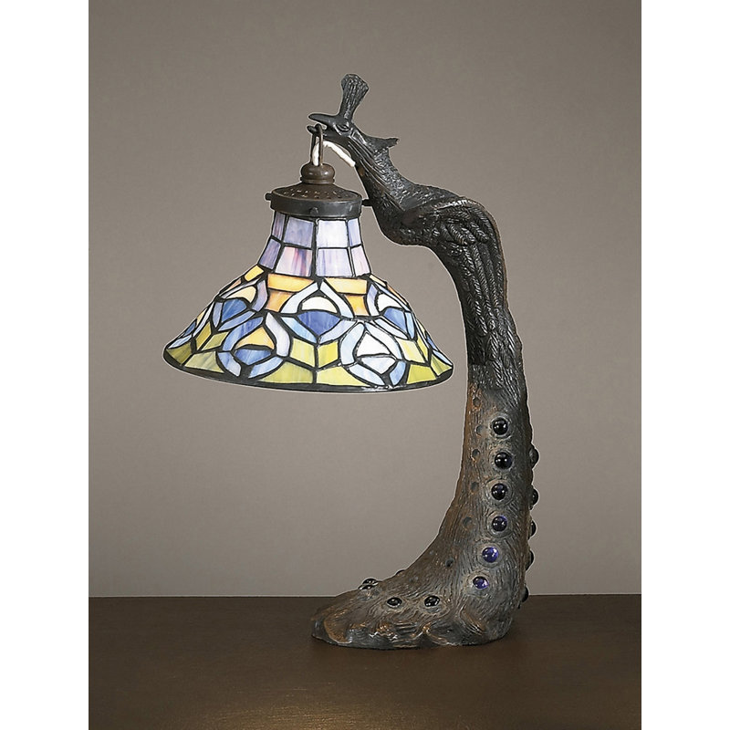 Falco Tiffany Peacock 16" Table Lamp