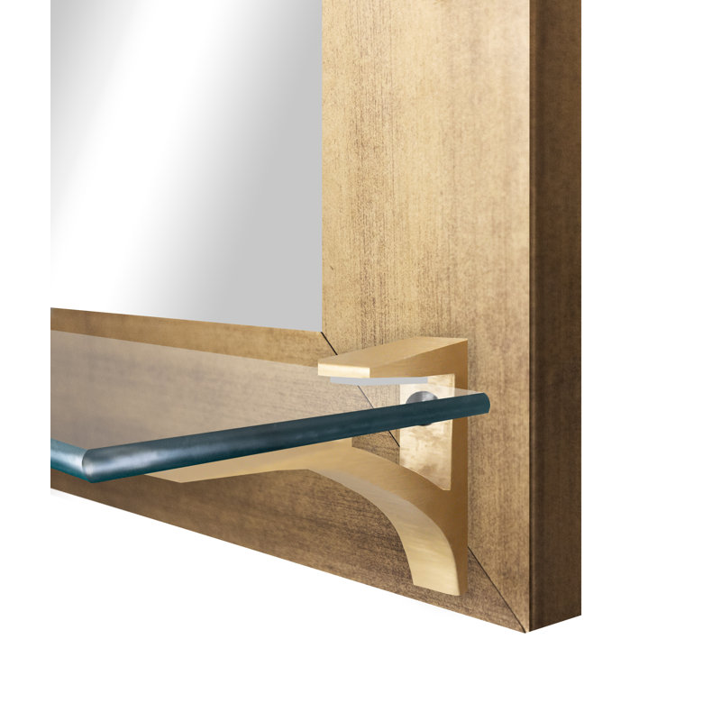Matsuichi Mirror with Shelves, 32.5" x 36", Matte Gold/Gold