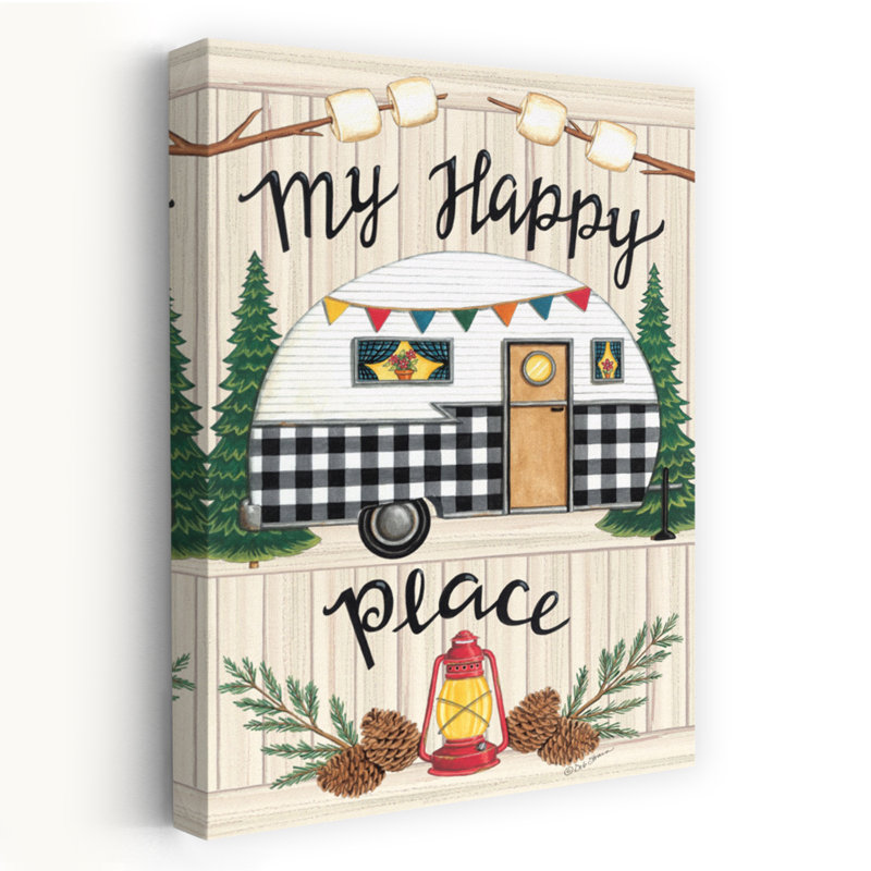 Camper «My Happy Place», art contemporain contemporain d'été, H 60 po x l 40 po