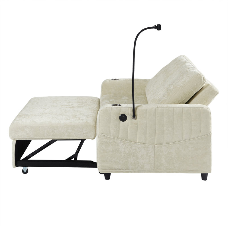 Canapé-lit 53,9 po avec causeuse moderne et dossier ajustable, Beige