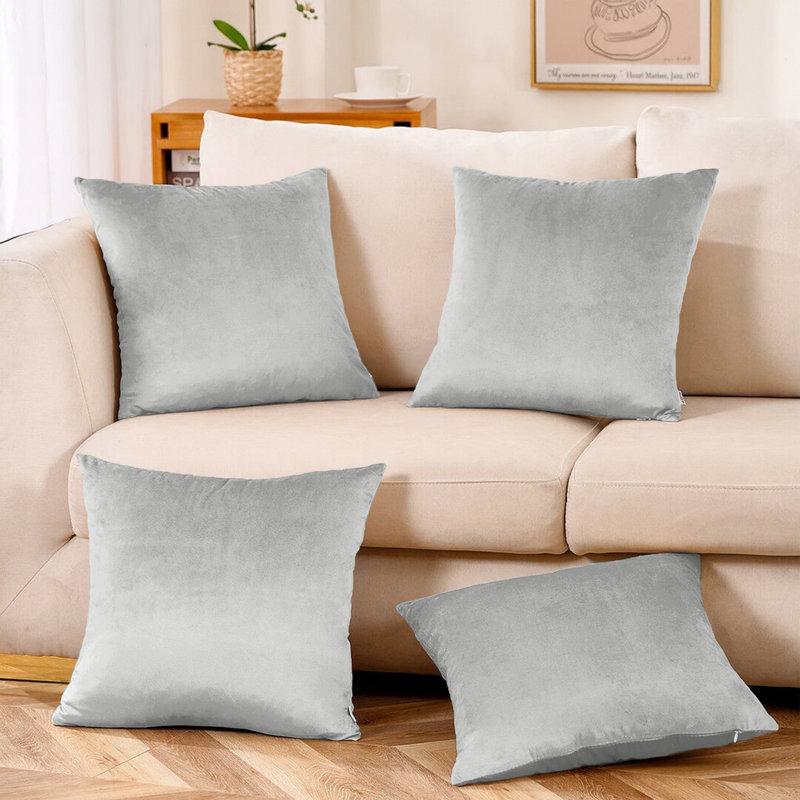 Plain Velvet Cushion Cover-(Pack of 4), Silver