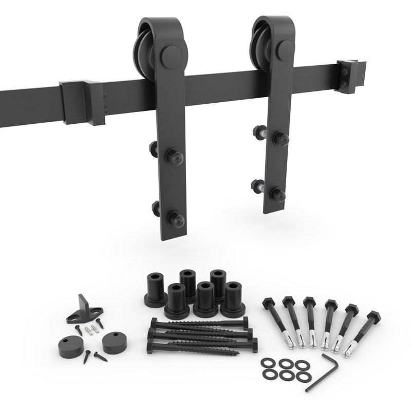 96-in Matte Black Steel Barn Door Hardware Kit