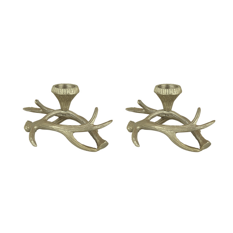 Antique Brass Branch Shaped Tabletop Candelabra Set