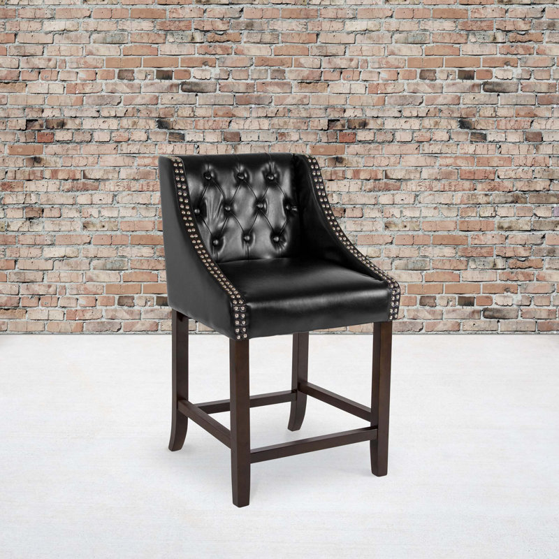 Tabouret de bar touffeté Desaria, Tabouret de comptoir (siège d'une hauteur de 24 p, Noir