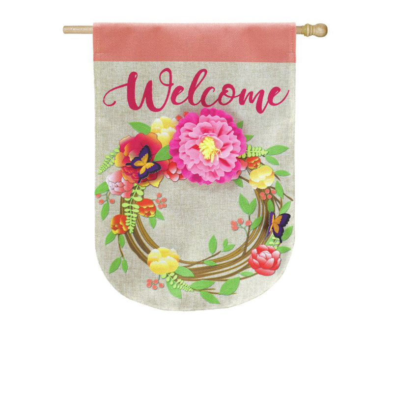 Couronne à fleurs 2 côtés 44 x 28 po en toile jute drapeau maison
