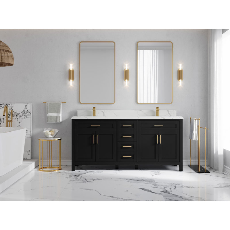 Ensemble de meuble-lavabo double 72 po Gurevich, Calacatta Laza, Noir