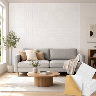 Paquet de 12 panneaux muraux insonorisants Panneaux muraux insonorisés 12 po x 12 po x 0,4 po Panneaux muraux décoratifs à haute densité Panneaux muraux à lattes 3D pour murs et plafonds