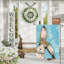 Joyeuses Pâques, drapeau de jardin lapin 12 x 18 pouces à double face à l'extérieur, décoration de jardin pour lapin, bleu