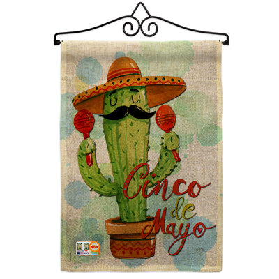 Mr Cactus Cinco De Mayo Burlap Country and Primitive Southwest 2-Sided Burlap 19 x 13 in. Garden Flag