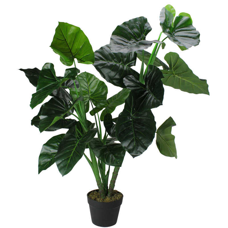 47" Potted Two Tone Green Wide Taro Leaf Artificial Floor Plant