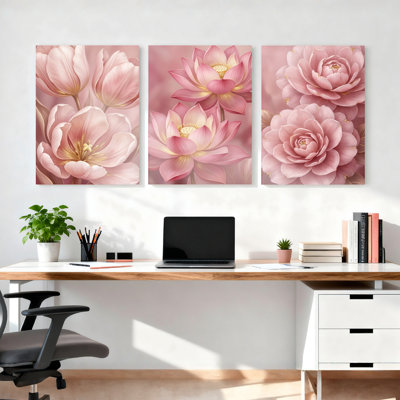 Ensemble de 3 tableaux muraux sur toile à motifs floraux de tulipes roses et de roses, pour la décoration du salon et de la chambre.
